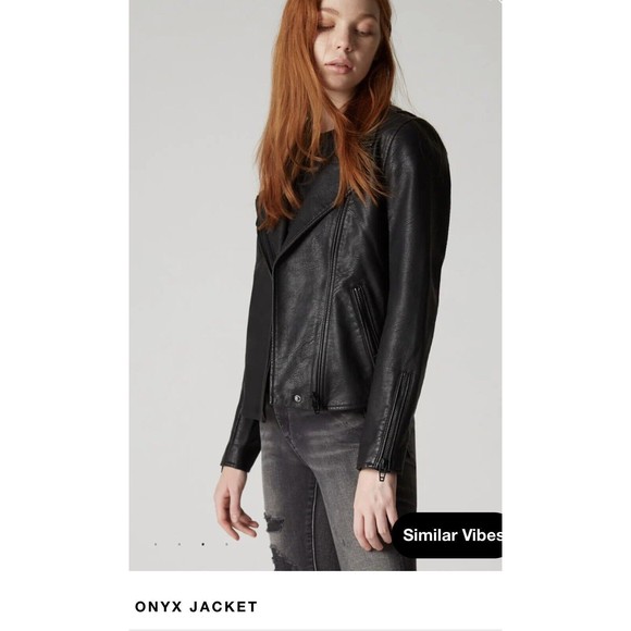 Black Faux Leather moto Biker Small,  Vintage Reinvented Jacket - Picture 3 of 7